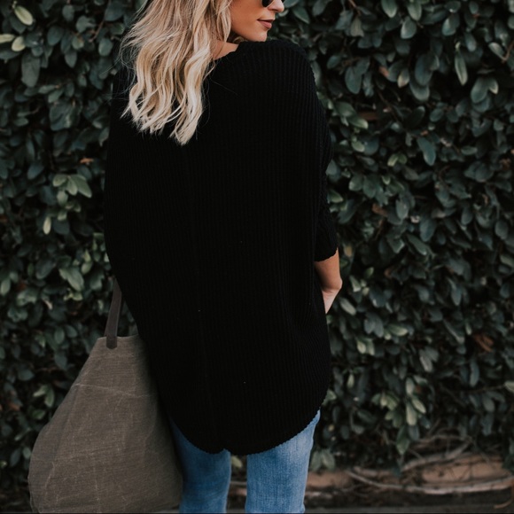 Black Thermal Waffle Knit Button Down Knot Top - Picture 3 of 7